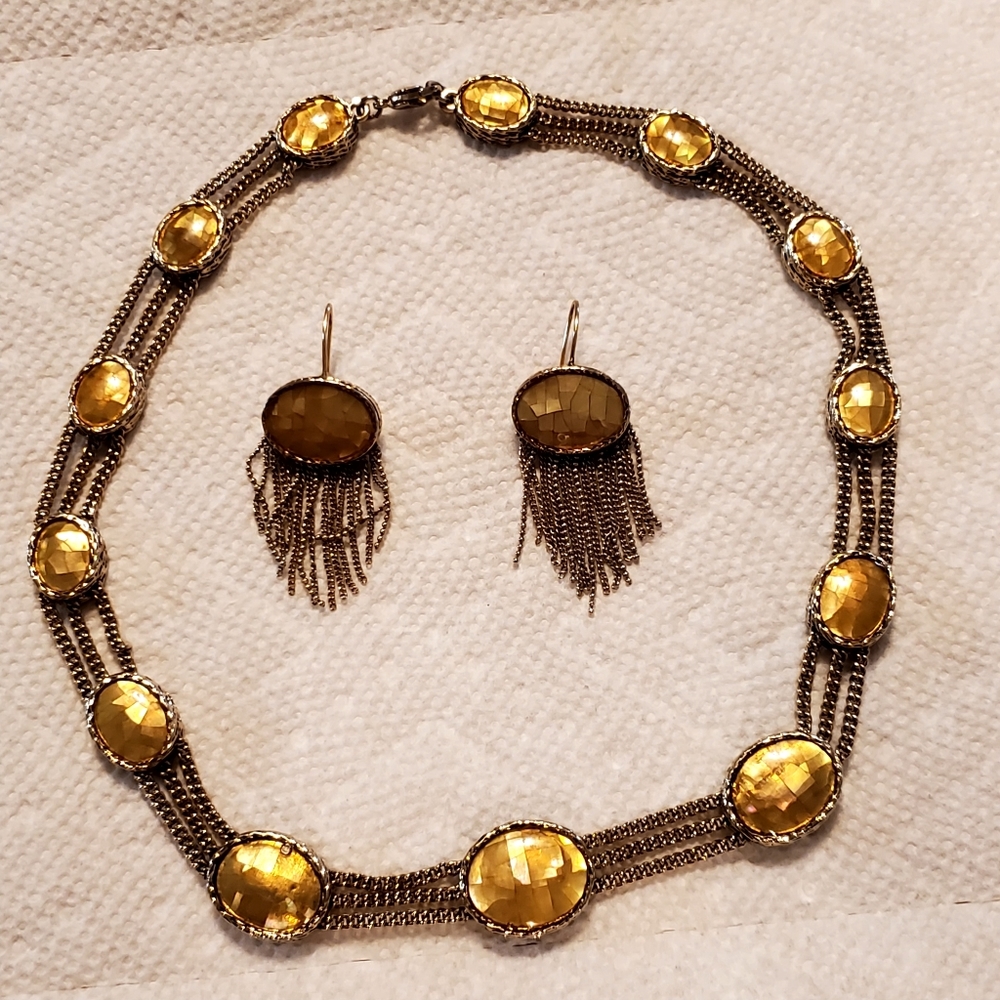Vintage MONET Gold tone multi strand Necklace Collar Choker Earrings Set